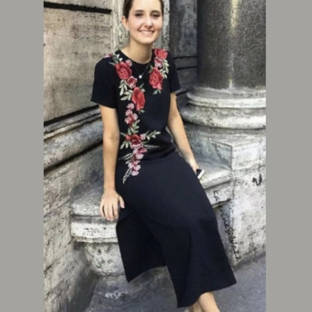 New Zara Black ❤️ Floral Printed Embroidered Shirt Short Sleeve Dress